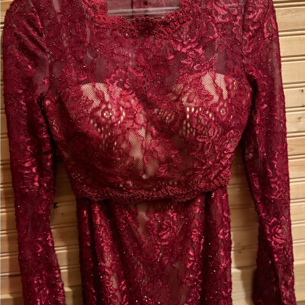 2 Cute Red Long Sleeve Gown with Bishop Sleeves